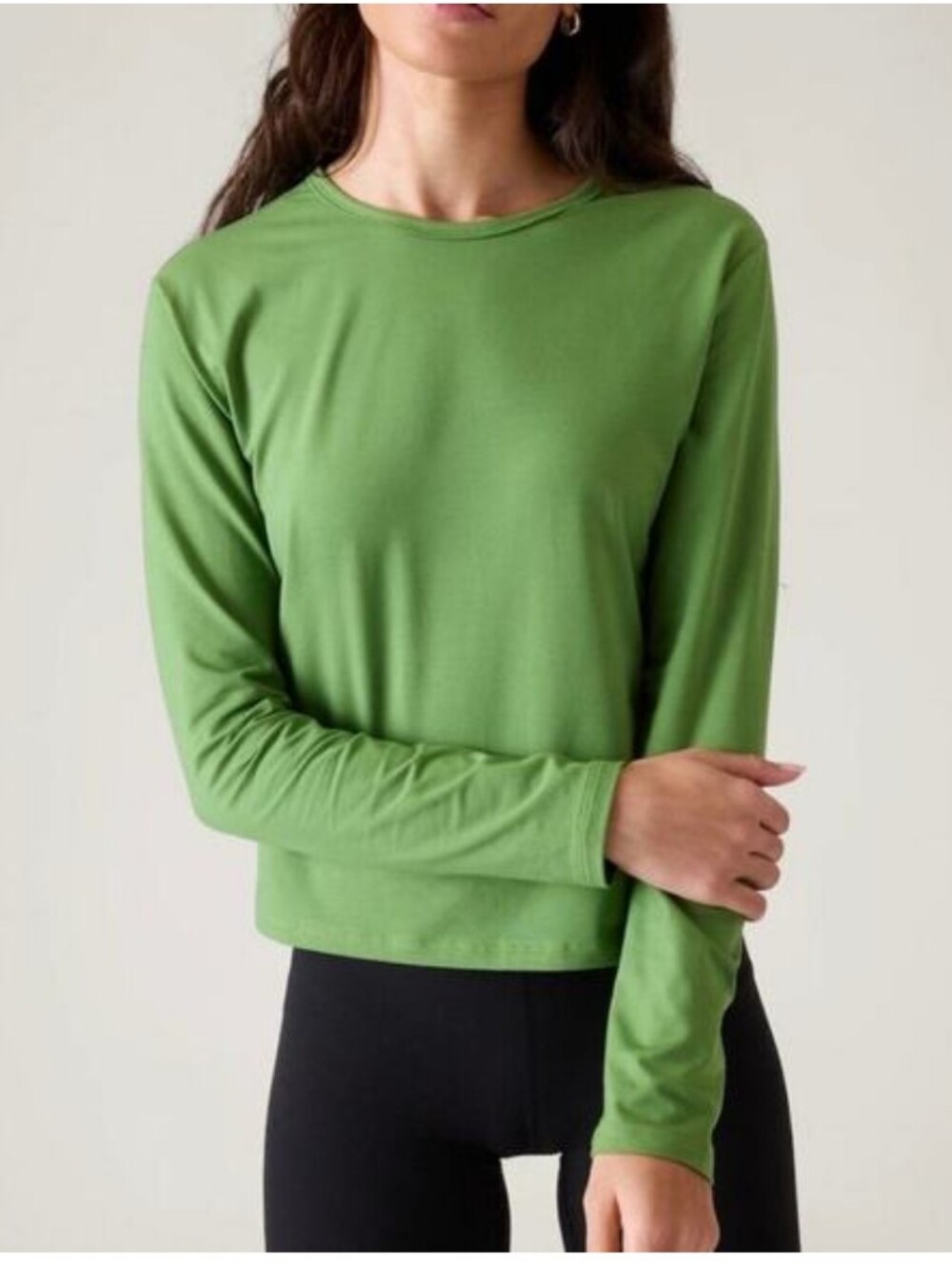 Athleta Essential Top Long Sleeve Crewneck Top Baja Green Size XL Suprima Cotton